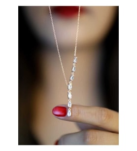 925 Ayar Zirkon Taşlı Damla Model Rose Kaplama Hayalet Kolye