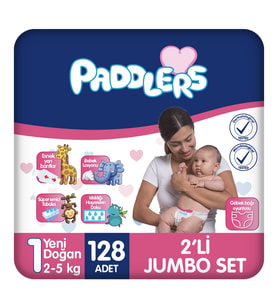 Paddlers Yenidoğan Bebek Bezi 1 Numara (2-5 Kg) 128 Adet – 2’li Jumbo Set