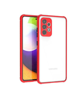 Samsung Galaxy A52 Kılıf Kenar Renkli Sararmaz Şeffaf Kapak (Kırmızı)