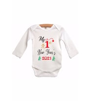 Unisex Bebek Beyaz My 1 St New Year 2021 Baskılı Zıbın