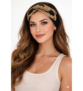 Altın Kuru Kafa Desenli Siyah Bandana & Boyunluk – Esnek Polyester Çok Amaçlı Unisex