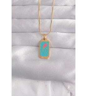 316L Çelik Gold Renk Mavi Mineli Tarot Kolye 5886