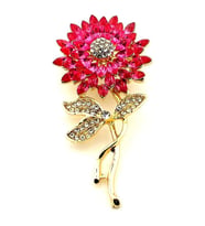 Ay Çiçeği Sunflower Pembe Zirkon Taşlı Çiçek Metal Yaka Süsü Broş RZ379