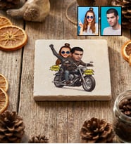 Kişiye Özel Karikatürlü Motorlu Sevgililer Bardak Altlığı Sevgililer Günü Hediyesi