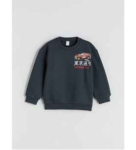 LCW Kids Antrasit Bisiklet Yaka Baskılı Erkek Çocuk Sweatshirt