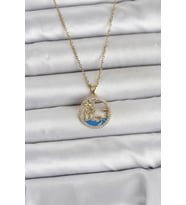 316L Çelik Zincir Gold Renk Zirkon Taşlı Deniz Temalı Kadın Kolye 5886 - LOHO5520-7864