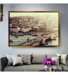 Tablore Nostaljik Sepya Galata Köprüsü Ve Eminönü Manzaralı Kanvas Tablo Salon Duvar Dekoru