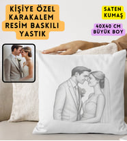 Kişiye Özel Karakalem Resim Baskılı 40x40 cm Saten Yastık