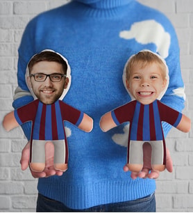 BK Gift Kişiye Özel Bordo Mavi Taraftar 2'li Baba&Oğul-Kız Futbolcu Bebek Yastık-1, Taraftar Hediyesi, Babalar Günü Hediyesi