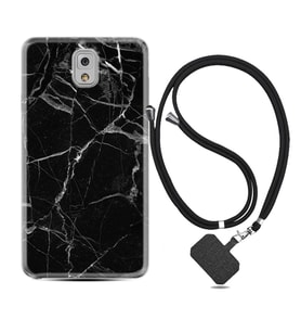 Samsung Note 3 4 5 8 9 20 Ultra 10 Lite Kılıf Boyun Askılı Silikon Fragile Black Mermer 1378