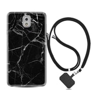 Samsung Note 3 4 5 8 9 20 Ultra 10 Lite Kılıf Boyun Askılı Silikon Fragile Black Mermer 1378