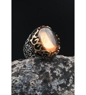 Erkek Yüzüğü Şampanya Topaz Taşlı 925 Ayar Gümüş 901746