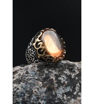 Erkek Yüzüğü Şampanya Topaz Taşlı 925 Ayar Gümüş 901746