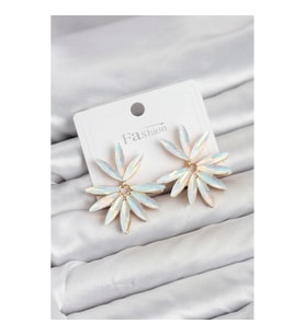 Mey İthalat® Beyaz Renk Kristal Taşlı Lotus Model Kadın Küpe