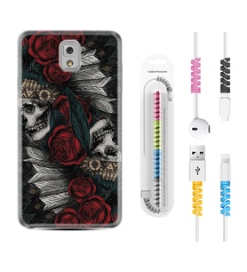 Samsung Note 3 4 5 8 9 20 Ultra 10 Lite Kılıf Kablo Koruma Spiral Silikon Skull Rose 1673