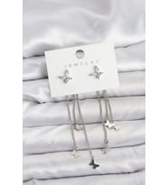 Kelebek Model Gümüş Renk Pirinç Sallantılı Kadın Küpe 5886 - SSSSSS5426-1099