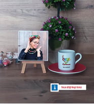 Okul Öncesi Öğretmeni Fotoğraflı Dekoratif Taş, Ahşap Altlıklı Türk Kahvesi Fincanı Hediye Öğretmenler Günü Hediyesi (Model 3)