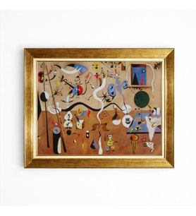 Tablore Joan Miro Tarzı Sürrealist Soyut Sanat Altın Çerçeveli Kanvas Tablo Modern Salon