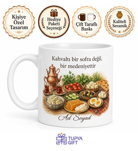 Van Kahvaltı Sofrası Temalı Baskılı Kupa Bardak Hediye Porselen Mug
