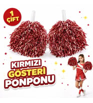 1 Çift ( 2 Adet ) Kırmızı Renk 23 Nisan 19 Mayıs 29 Ekim Okul Gösteri Ponponları Ekstra Doun