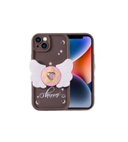 Apple iPhone 14 Uyumlu Kılıf Kamera Korumalı Figür Tasarımlı Zore Kapya Kapak (Koyu Kahve)