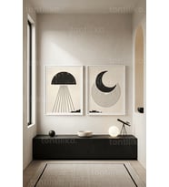 Minimalist Uzay 2'li Ahşap Çerçeveli Tablo Seti