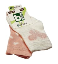 Bibaby Bambu Bebek Çorabı 2 li 0-6 Ay - Pembe Kelebek - Ekru