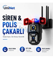 Uninet 6mp Çift Lensli Dış Mekân Güvenlik Kamerası – 355° Ptz Döner Başlık, Siren, Polis Çakarı ve Çift Yönlü Ses