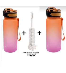 SHOP-SET 500 ml Tritan Motivasyonlu Su Matarası Çift Renk Softtouch 2'Lİ SET (TURUNCU-PEMBE)