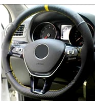 Opel Combo Uyumlu Alkantara-Karbon Dikmeli Direksiyon Kılıfı Sarı Yüzüklü