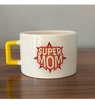 Süper Mom Kırmızı Baskılı Sarı Kulplu C Fincan