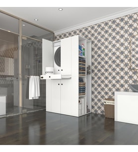 Kenzlife çamaşır-kurutma makinesi dolabı biruni byz 187*110*60 çekmeceli raflı banyo (Beyaz)