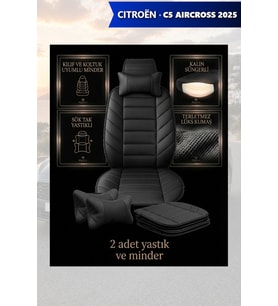 citron c5 aircross 2025 Koltuk ve Kılıf uyumlu Lüks Yastık Minder Siyah 2 Minder 2 Yastık