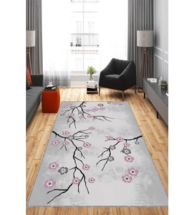 Pembe Çiçekli Kaymaz Tabanlı Makinede Yıkanabilir Halı FW007 - 100 x 160 cm