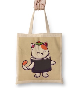 Cute Cat Sushi Salmon 02 Bez Çanta Uzun Saplı