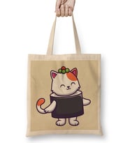 Cute Cat Sushi Salmon 02 Bez Çanta Uzun Saplı