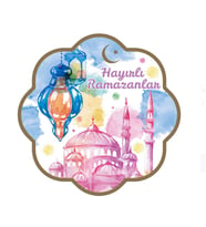 Ramazan Dekoru Duvar Süsü - Hayırlı Ramazanlar Temalı Tablo - 28x28 cm (Kırmızı)