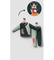 Mickey Mouse Görselli Kışlık Welsoft Bebek Çocuk Alt Üst Takım-Yeşil