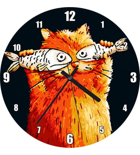 Cakatablo Balık Gözlü Kedi Karikatürize Duvar Saati