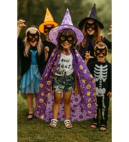 Hallowen cadı pelerinli şapkalı takım.MOR-GOLD