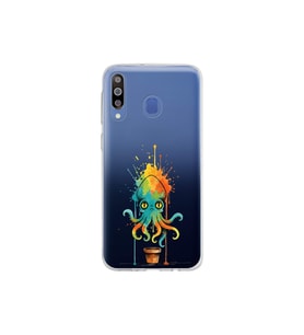 Samsung Galaxy M30 ile uyumlu Splash ahtapot tasarımlı şeffaf silikon kılıf