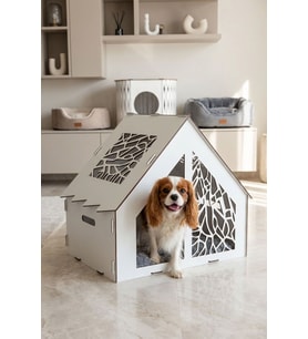 Köpek Kulübesi Ahşap Köpek Evi Beyaz Renk Model 1