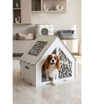 Köpek Kulübesi Ahşap Köpek Evi Beyaz Renk Model 1