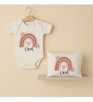 Pia Baby Premium %100 Pamuk İsme Özel Organik Baskılı Çıtçıtlı Bebek Body Ve Yastık Kılıfı 5036-19 (Ekru)