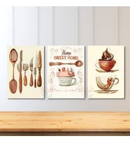 Dikey 3'lü Kanvas Tablo Seti Sweet Home Mutfak Ev Cafe Restoran Tablosu Ev Dekorasyonu Yeni Ev Hediyesi