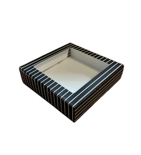 Pencereli Karton Kutu Çizgili Model 20X20X5 CM (10 Adet)  Siyah