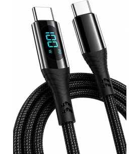 Lexroo 100W Type-C Dijital Göstergeli Şarj ve Veri Kablosu, Örgülü, 1.2 Metre, Siyah