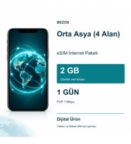 Orta Asya (4 Alan) eSIM İnternet Paketi Günlük 2 GB 1 Gün - FUP 1 Mbps