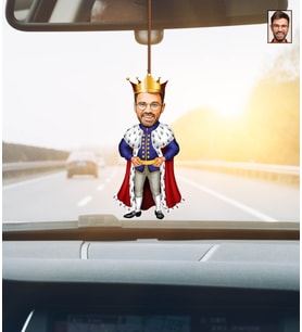 Kişiye Özel Karikatürlü Kral Temalı Ahşap Araba Dikiz Ayna Süsü