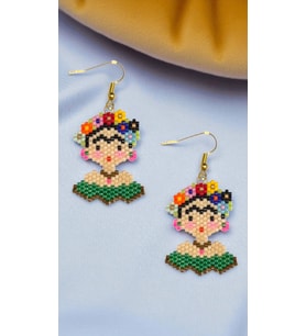 Miyuki Boncuk El Yapımı Frida Kahlo Küpe (Çok Renkli)